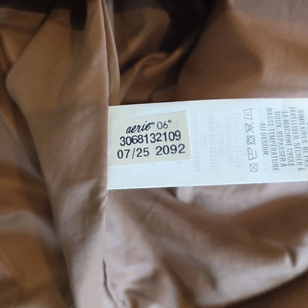 OFFLINE by Aerie Real Luxe Quilted Puffer Jacket Faux Fur Collar Brown Small - Picture 12 of 12